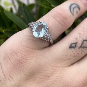 Aqua Topaz Silver 925 Ring - 6.5
